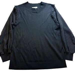 Indigo Rose Black Mock Neck Knit Top Sheer‎ Swiss Dot Balloon Sleeve Ruffle M